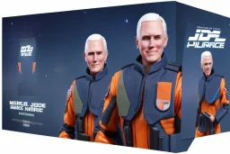 packaging label Mike pence g.i. joe toy doll space force uniform action figure, fkuirescent orange