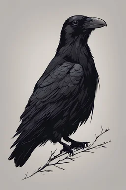 portrait of a single black raven. simple drawing style