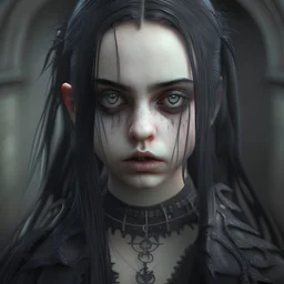 Goth girl, realistic photograph , 3d render, octane render, intricately detailed, cinematic,