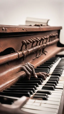 Ugly , Evil rusted hands playing on an old piano keyboard
