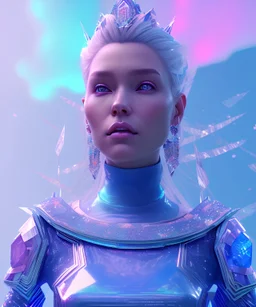 A portrait of a crystalised blue pink queen, atmospheric, realistic, unreal engine, lighting, octane render.