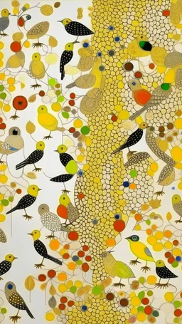 A white sky filled with birds painted by Gustav Klimt