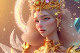 very beautiful crystal and gold goddess in a galactic ambiance, transparent petals, delicate colors, full of details, smooth, bright sunshine，soft light atmosphere, light effect，vaporwave colorful, concept art, smooth, extremely sharp detail, finely tuned detail, ultra high definition, 8 k, unreal engine 5, ultra sharp focus