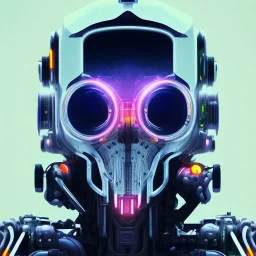 A beautiful portrait of a cyborg crow wite neon color scheme, high key lighting, volumetric light high details psychedelic background