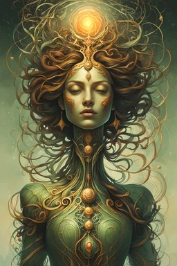 create a full body, haunted female disembodied spirit with highly detailed, sharply lined facial features, , finely drawn, boldly inked, in soft ethereal colors, otherworldly, celestial, and beautiful in the style of Peter Mohrbacher