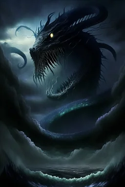 leviathan demon huge long abyssal dark seprent monster beast sky snake