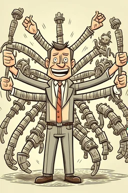 a happy boss with many arms