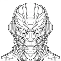 outline art for square cyborg bust coloring page for kids, classic manga style, anime style, realistic modern cartoon style, white background, sketch style, only use outline, clean line art, no shadows, clear and well outlined