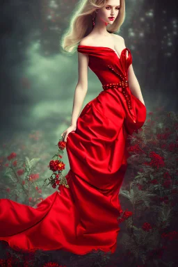 Adorable woman in red gown