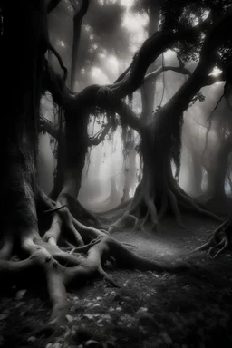 magical trees in forest black and white fairy magic bunchof trees