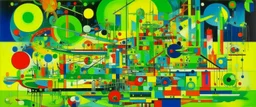 A lime green cybernetic workshop painted by Wassily Kandinsky