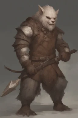 Dnd a young bugbear with WHITE fur and leather armor