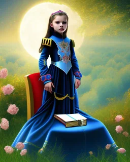 A young vampire girl sitting on a great throne