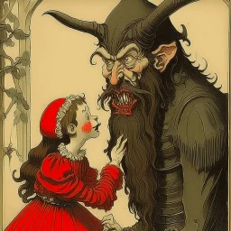 nihilistic, I saw mommy kissing Krampus Claws, authentic vintage German Grimm's Fairytale illustration, macabre