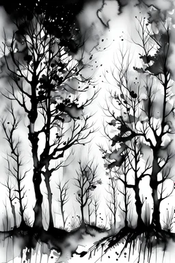 Watercolor black and white trees
