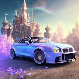 one big crystal subtle castle blue violet in a galactic ambiance delicate colors, bin the foreground, full of details, smooth，soft light atmosphere, light effect，vaporwave colorful, concept art, smooth, extremely sharp, full body shot, masterpiece, best quality, blue skinned, sparkling eyes, fluorescent skin,blue eyes,sparkling makeup, long blond hair, fairy style , highly detailed body, sun light, 4K, RAW, depth of field,high contrast,realistic de