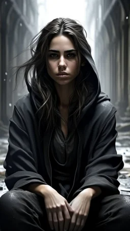 Portrait of Vin from the mistborn series wearing her miscloack