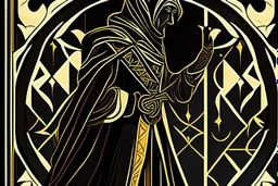 Stylized Arabian Nights knave, In the style of Tarot and Art Deco, black colours