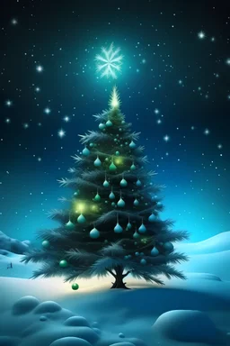 Ένα χριστουγεννιάτικο δέντρο με παγωμένα στολίδια με φόντο κομήτες που πέφτουν τι νυχτα