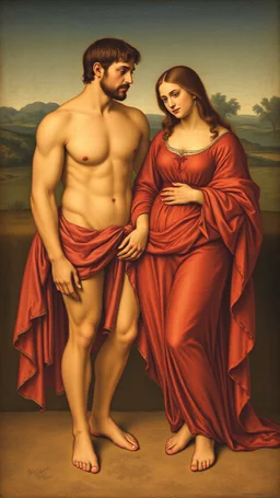 Leonardo da Vinci as a lovers standing side by side in a painting