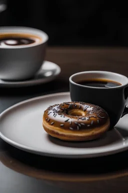 A picture of a vegan donut with a cup of coffee.