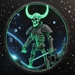 3D glow in the dark skeleton viking in space