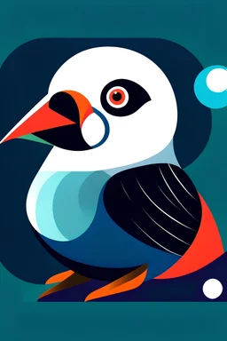 Combine three basic geometric shapes (e.g., circle, triangle, square) to create a unique painting Atlantic Puffin logo. Play with symmetry and repetition.