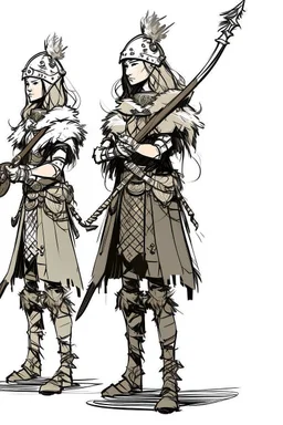 Girl Archer concept art, small head, full body, sketch, coll style, bow