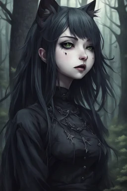 CAT GIRL, goth, SOULLESS, forest, nature, anime