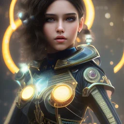 portrait of a teenager tanned girl with short wavy black hair and amber eyes,steampunk style,8k quality,full body shot, masterpiece, best quality,sparkling eyes, fluorescent skin, colorful makeup, highly detailed body,sun light, 4K, RAW, depth of field, high contrast, realistic details, 24mm