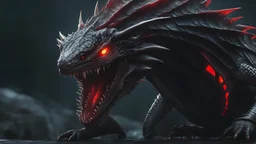 Anthropomorphic lizard with long venomous fangs, gaunt appearance, and red eyes in 8k solo leveling shadow artstyle, machine them, close picture, rain, intricate details, highly detailed, high details, detailed portrait, masterpiece,ultra detailed, ultra quality