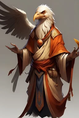 Aarakocra Monk: A disciplined aarakocra monk who values precision and order. They use their agility and focus to keep meticulous records and maintain the party's finances. Digital art, fantasy