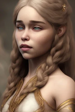 perfect emilia clarke face, wearing viking, intricate, fullbody, highly detailed face, highly realistic particles, fog, fire