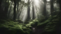 Photoreal magnificent magical landscape shot deep in the woods of Myth Drannor, where sunlight was seeping through the foliage of high, dense trees, creating a magical display of light. by lee jeffries, otherworldly creature, in the style of fantasy movies, photorealistic, shot on Hasselblad h6d-400c, zeiss prime lens, bokeh like f/0.8, tilt-shift lens 8k, high detail, smooth render, unreal engine 5, cinema 4d, HDR, dust effect, vivid colors