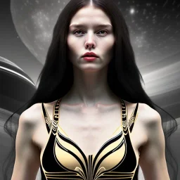 black long hair queen lady warrior bra under Saturn