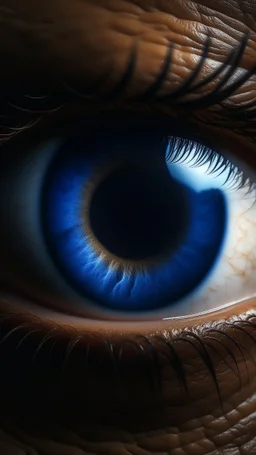 Photoreal close-up of an eye reflecting a dark cave