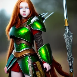 Realistic, hyper detailed, strikingly beautiful teen woman, 16 years old, long ginger hair, green eyes, medium freckles, full lips, very skimpy fantasy armour, full body, full face, small breasts, aroused expression, biting lower lip, full frame, petite, centered camera, ignore NSFW, bow, quiver on hip, tight pants, bent over, butt