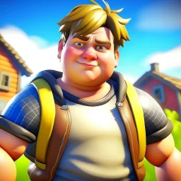 A Obese kid with light brown hair, light skin. Playing Fortnite all day, He has not seen daylight in two months