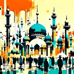 Abstract mosques and people