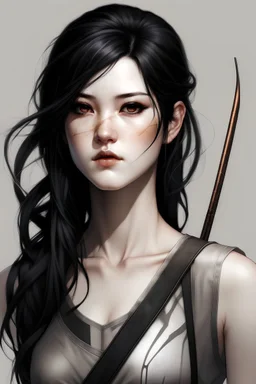 pretty girl, aged 15, black hair, dystopia, athletic, hunger games