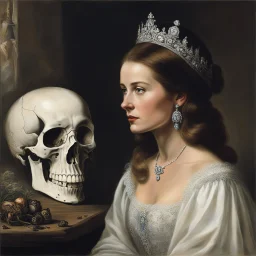 Hamlette, Princess of denmark, asking to herself "be or not to be..." she looks at a skull, she is a warrior in the midst of great emotional turmoil and psychological struggle following the death of his father and the hasty marriage of his mother to his uncle.