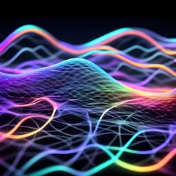 Musical Wave , #FCFC03 color LED network lines , Realistic 3D Render, Macro, mesh, wave network, geometric, Nikon Macro Shot, Kinetic, Fractal, Light Led Points, Generative, Neural, Computer Network, Conections,