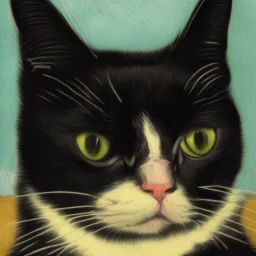 Portrait of a black and white cat by Van Gogh