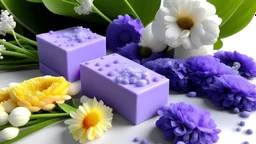 generate me an aesthetic image shower steamers in daylight with flowers with purple