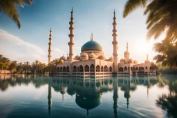 Sebuah masjid yang sangat indah berdiri di depan danau yang bening