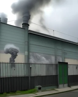 A gray facility with noxious smoke painted by Edvard Munch