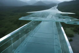 a futuristic glass bridge made of glass by architect "Science-Fiction",by artist "fractal mirrors"