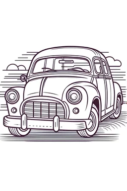 small car simple Tattoo coloring book page, white background, Sketch style, only use outline, cartoon style, line art.