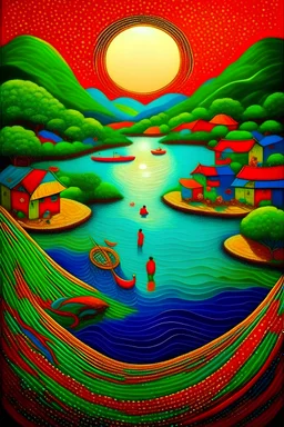 The most beautiful painting Vietnamese landscape detailed extremely detailed oil on canvas crisp quality colourful Picasso Van Gogh no text klimt Alex Grey Bridget Riley Yayoi Kusama Figurative Art murakami extremely detailed