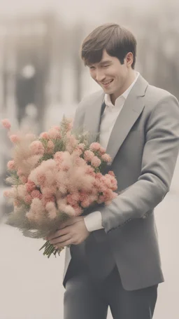 An image of a man holding a bouquet of flowers . --auto --s2